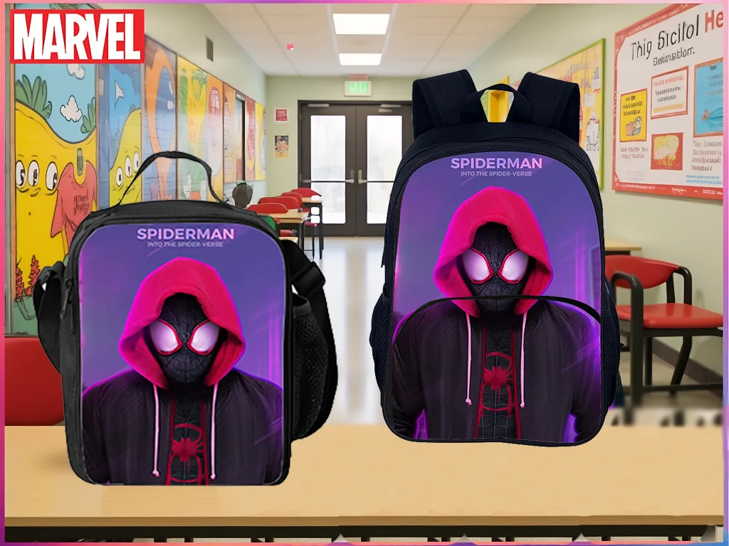 Spider-Man Student Classic Backpack and Reusable Thermal Bag 2 in 1 Set-Front Pocket Rucksack for School
