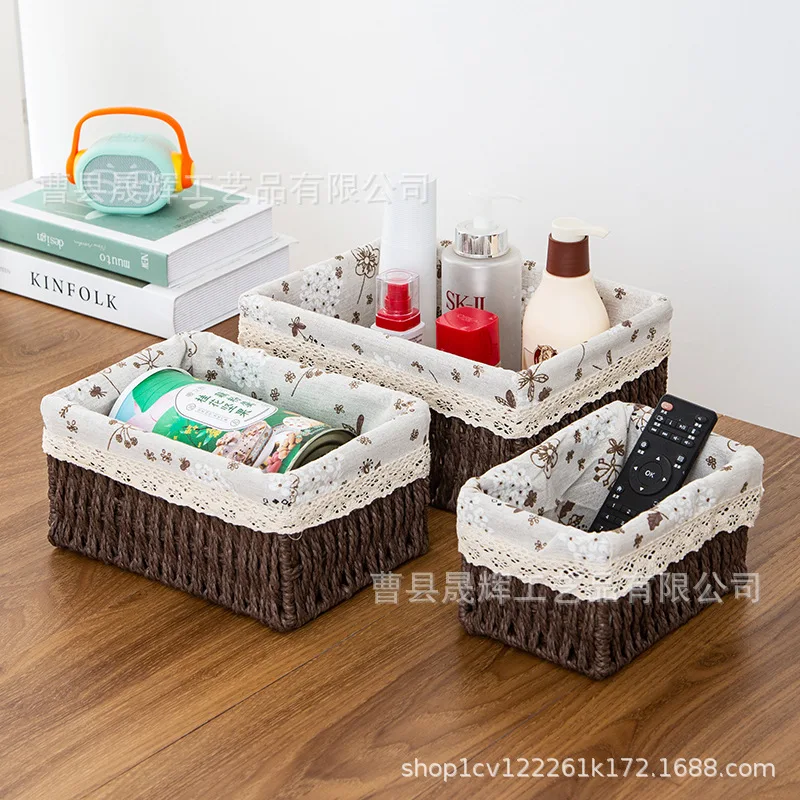 Desktop Storage Basket Miscellaneous Items, Keys, Bags, Coffee Table Snacks, Woven Basket, Rattan-like  Box