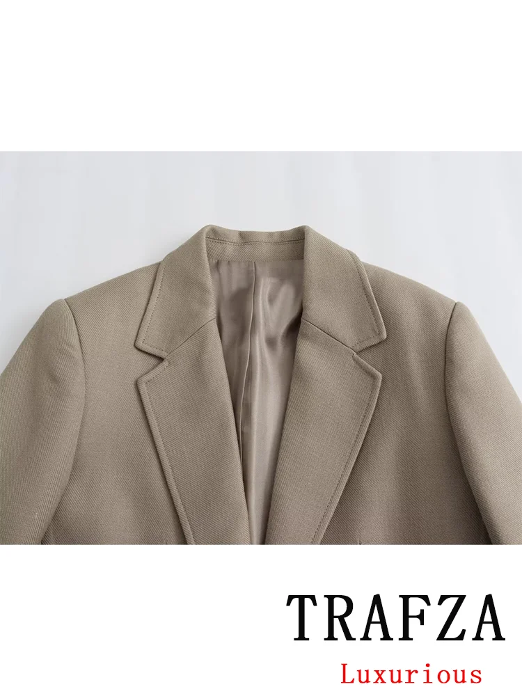 TRAFZA Vintage Casual donna Blazer solido monopetto scollo a V tasche a maniche lunghe Blazer New Fashion 2024 Office Lady Blazer