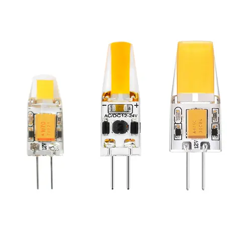 5-15PC 2023 New LED small foot in line G4 bulb AC/DC 12V 1W-3W silica gel COB warm white light for mirror headlight crystal lamp