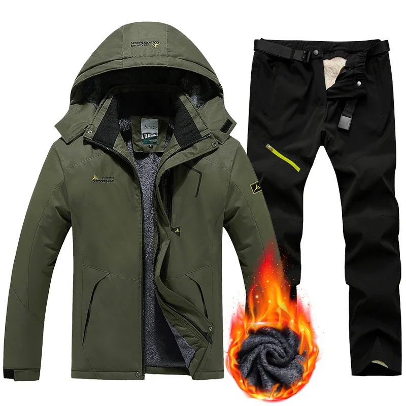 Winter Suit For Men Waterproof Keep Warm Snow Fleece Jacket Pants Windproof Outdoor Mountain Snowboard Wear Male Set Ski Outfit