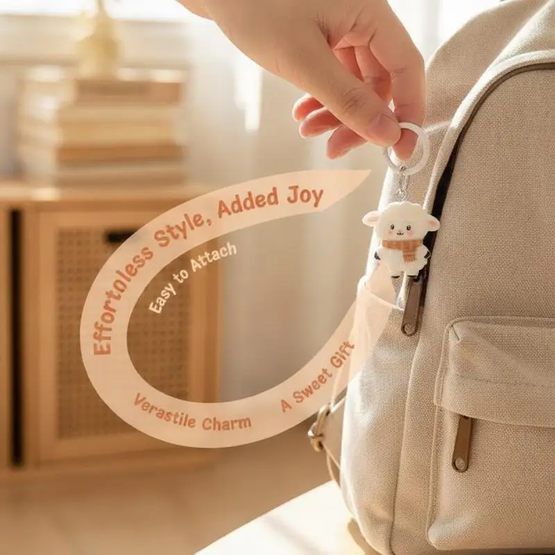 Cute White Lamb Keychain Kawaii Cartoon Sheep Pendant Creative Ornament for Handbags School Bags Kids Gift