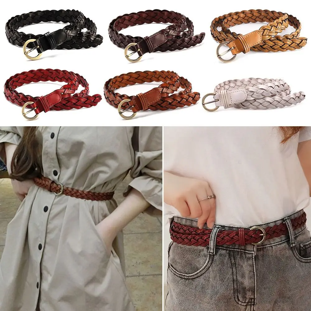 

Fashion Casual Wild Cowhide Braided Belt Ladies Dress Cummerbands Pin Buckle Waistband Weave Waist Band