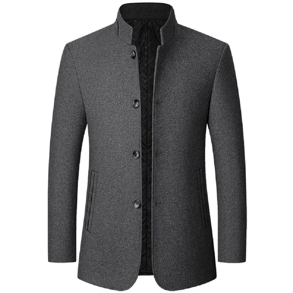 FGKKS 2024 Men's Woolen Stand Collar Men's Jacket Suit Autumn Winter Wool Blend Coats Male