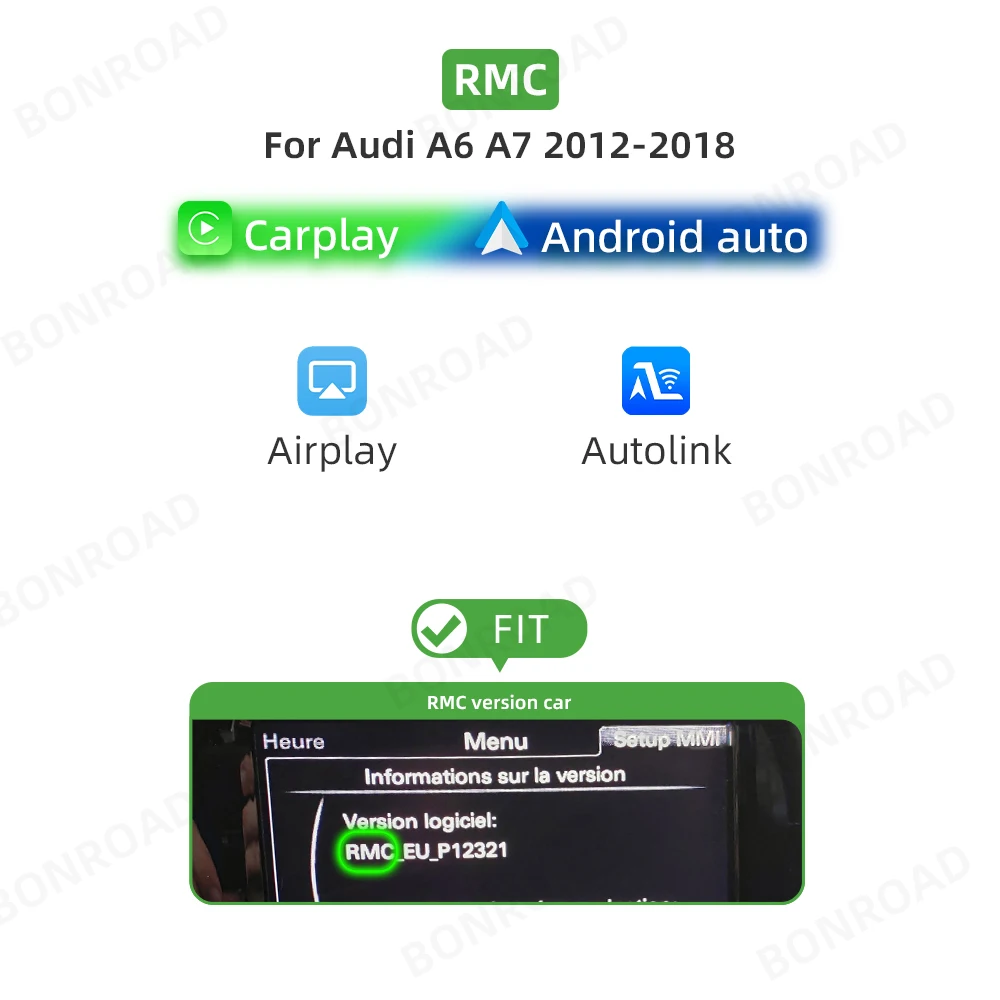 Bonroad wireless carplay android auto interface adapter box für audi a6 a7 2012-2018 spiegel link bluetooth gps navigation