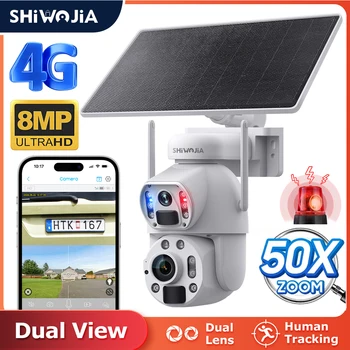 SHIWOJIA 50X ZOOM 8 MP zonnecamera 4G SIM 360 °   Outdoor Dual Lens Human Tracking WIFI Batterij Beveiligingscamera's PIR Nachtzicht
