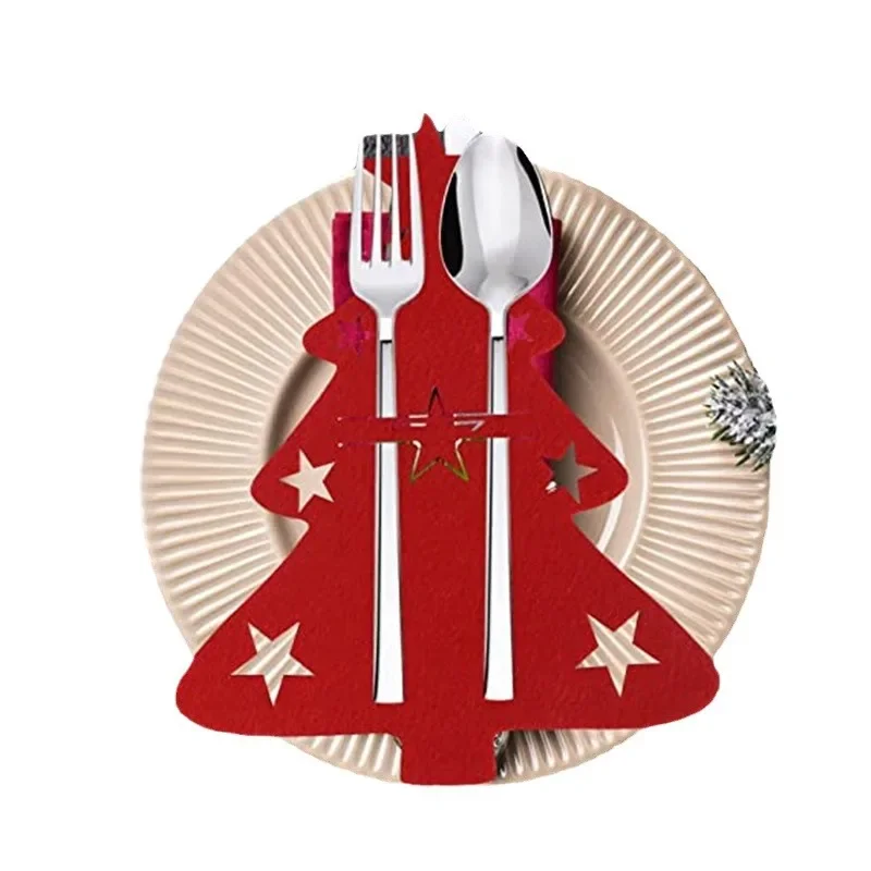 12 Stück bezaubernde Weihnachtsbaum-Besteckhalter mit festlichem Filz-Utensilienbeutel für Feiertagsessen