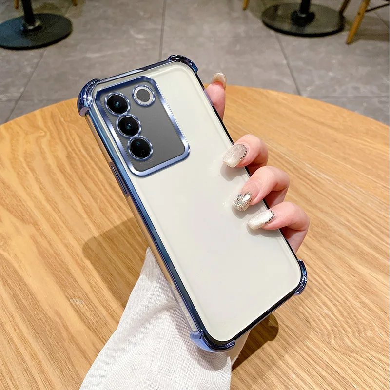 For Vivo V25e in LATAM Case vivo V27e Cover Vivo T2 Phone Case V2237 Soft Bumper Shockproof Protect Cover Clear electroplate