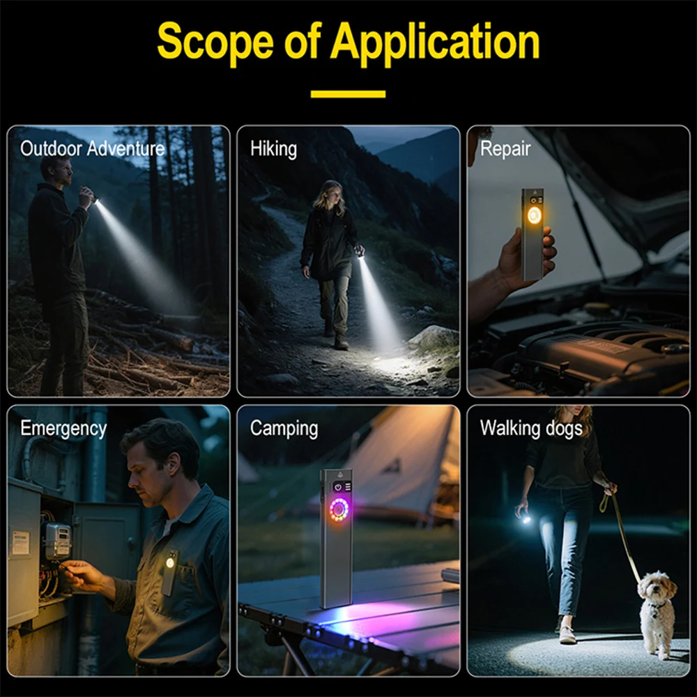 Portable Multi functional LED Flashlight Powerful Super Bright Torch Multilight lllumination Type-C Charging Long Range Lantern