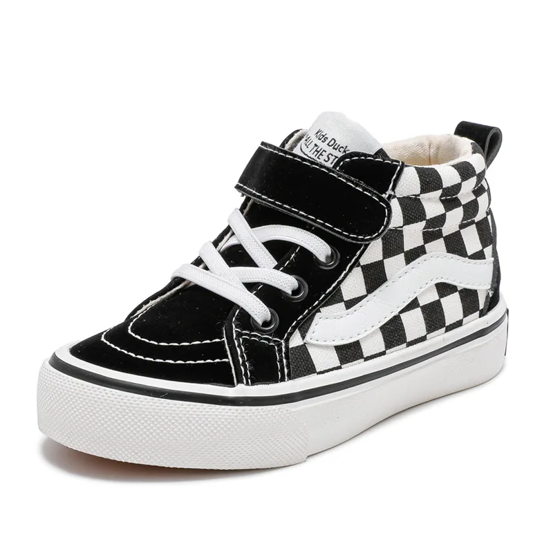 Boys Girls High Top Canvas Shoes Children New Fashion Hook and Loop Casual Board Shoes Kids Soft Sole Non Slip Athletic Shoes