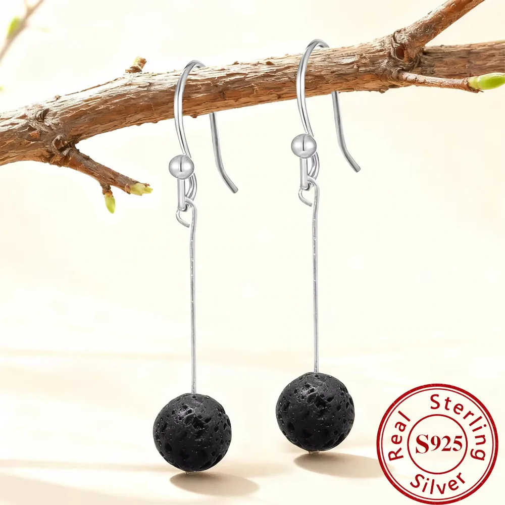 

925 Silver Natural Lava Stone Earrings Unisex Natural Gemstone Diffuser Jewelry Christmas Gift Simple Stylish Lava Stone Studs