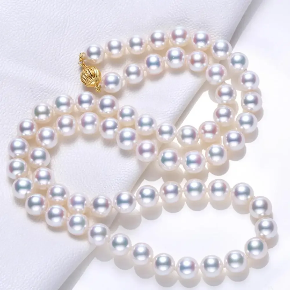 DSHIJOJ AAA Akoya Saltwater Natural White Pearl 8-8.5mm Necklace Strand Luxury Elegant Lady Jewelry