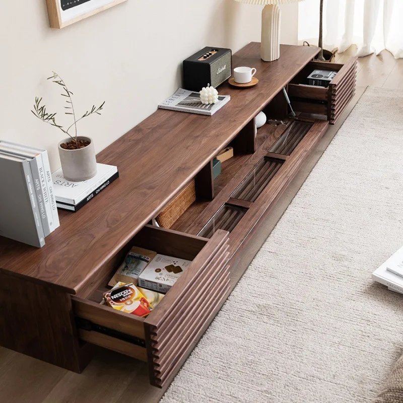 

North American black walnut TV cabinet solid wood living room with lamp Japanese simple Italian style