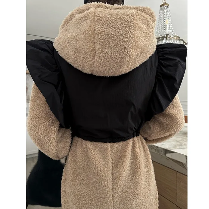 여성용 롱 보온 양털 후드 드레스 한국 스타일 출퇴근 패션 빈티지 디자인 겨울 롱 스커트