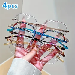 4pcs Elegant Semi-Rimless Reading Glasses with Floral Pattern,PC Lenses, Metal Hinges Stylish Vintage Eyewear 1.0 to 4.0