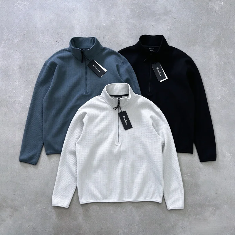 Half Zipper Stand Collar Goldwin Waffle Long Sleeve T Shirt Japan Autumn Men Women High Quality Quick Dry Breathe Loose Clothes