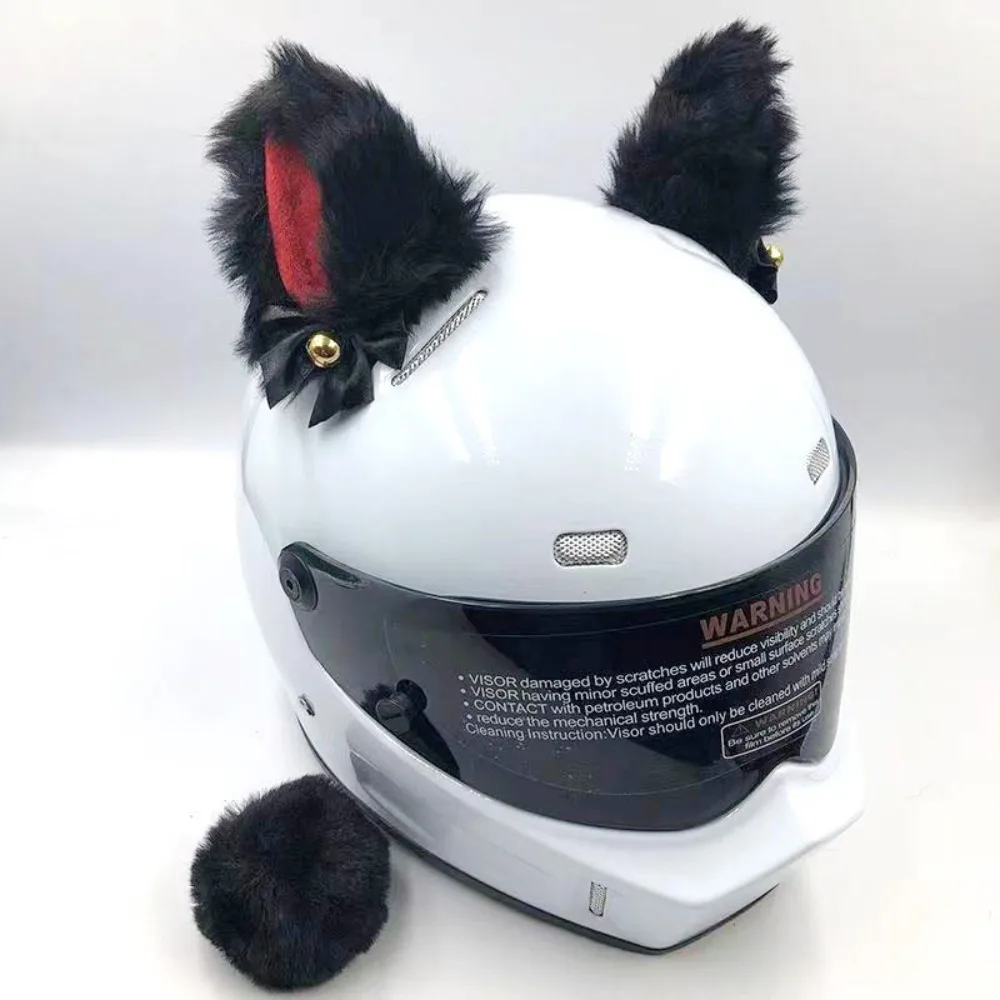 Plush Cat Ears Pompon Tail Bells Motorcycle Helmet Decor Self-adhesive Off Road Helmet Ornament Personality Motocross Accessory