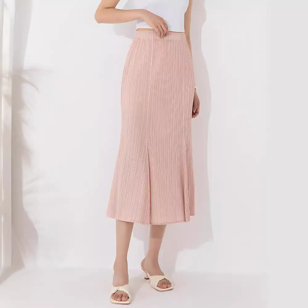 

Pleats Pleats 2024 Summer New Skirt Female Solid Color Retro Temperament Fashion Hundred Elastic Waist Elastic Fishtail Skirt