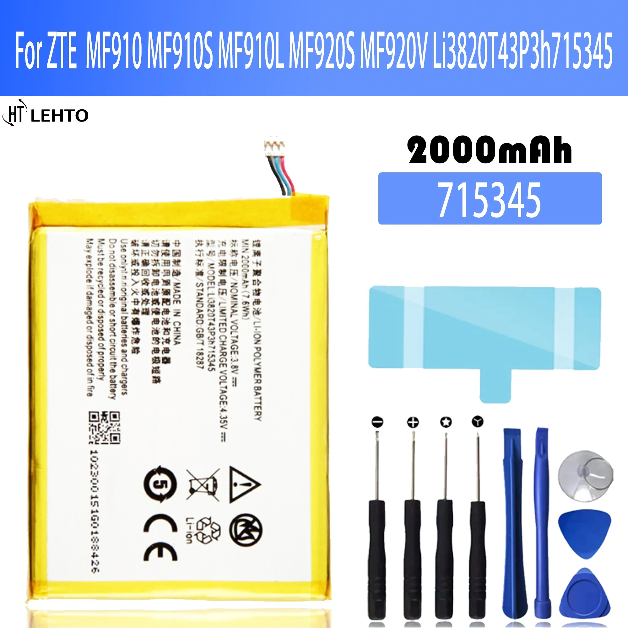 Li3820T43P3h715345 BATTERY FOR ZTE MF910 MF910S MF910L MF920S MF920V 715345 Original Capacity Repair Part Phone Batteries