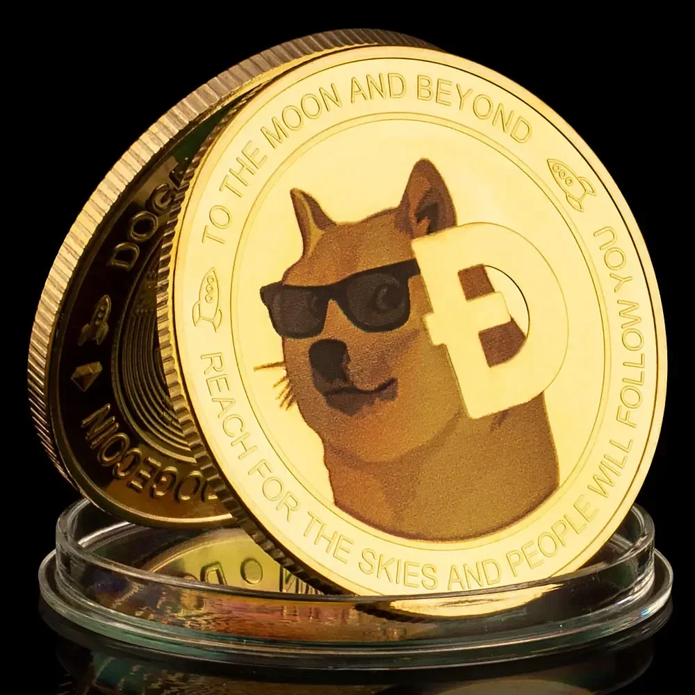 Cute Dogecoin Golden Silvery Plated Souvenir Coins To The Moon and Beyond Physical Cryptocurrency Coin Collectible Gift