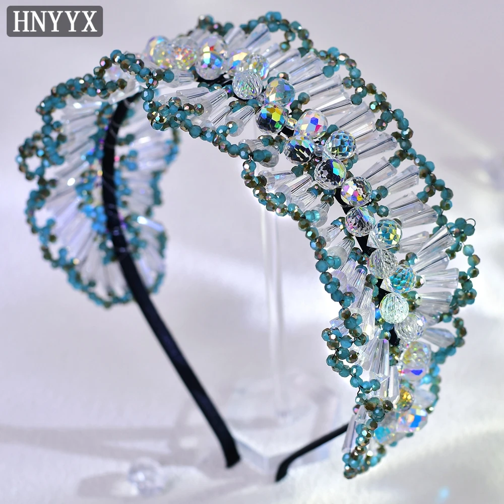 

HNYYX Blue Vintage Headband Crystal Hair Piece Rhinestone Flower Hair Hoop Party Tiara for Women Crystal Jewelry A111