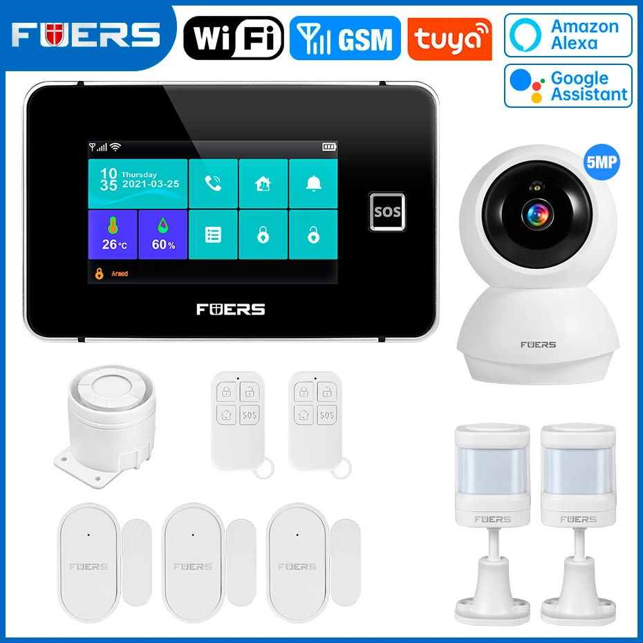 FUERS WiFi GSM Tuya Smart Home Security Alarm System G60B 4.3 Inch Anti-theft Alarm Temperature Humidity Display 433MHz Control