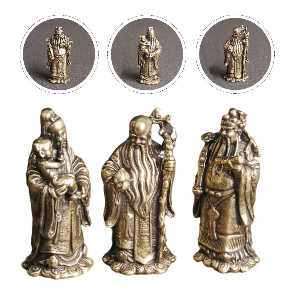 3 Pcs Brass Fu Lu Shou Feng Shui Luk Laptop Stand for Couch Table Bed Craft Figurine Decorate