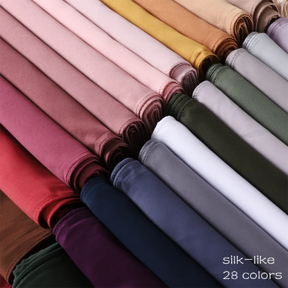 28 Colors Premium Silk Satin Hijab Scarf Women Luxury Muslim Woman Veil Long Solid Tippet Good Quality Musulman Scarves Ramadan