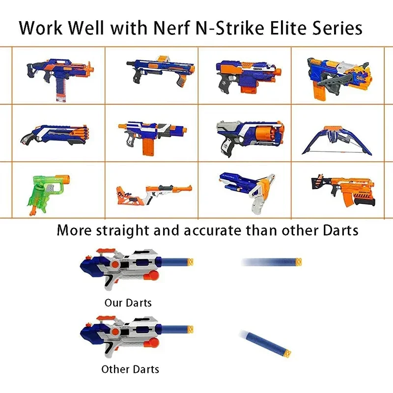 Recharge de fléchettes creuses bleues, 1000 à 50 pièces, balles en mousse, munitions pour pistolet Nerf n-strike Elite Blasters, 7.2cm