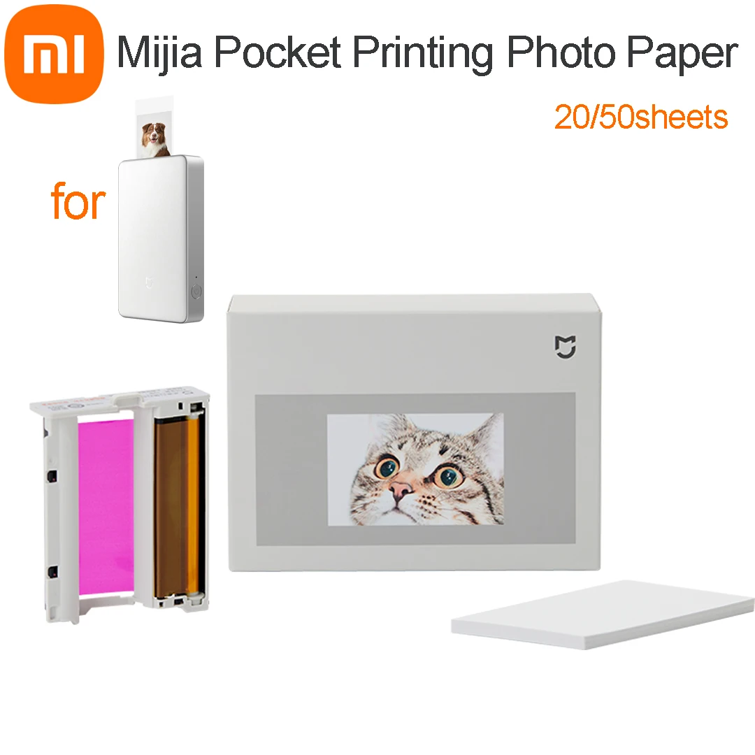 Xiaomi Mijia Pocket Photo Printer Pro Photo Paper 20/50 sheets or 50 sheets Self-adhesive Photo Paper 3” Thermal Sublimation Set