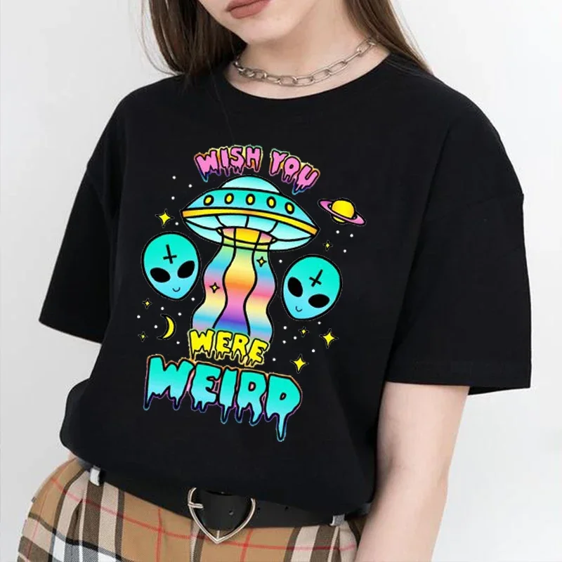 

Kawaii Harajuku Gothic Women Tshirt Cute Alien Print Cotton Short Sleeve Tops Tees Summer Lady Casual Tops Female Clothing Tee