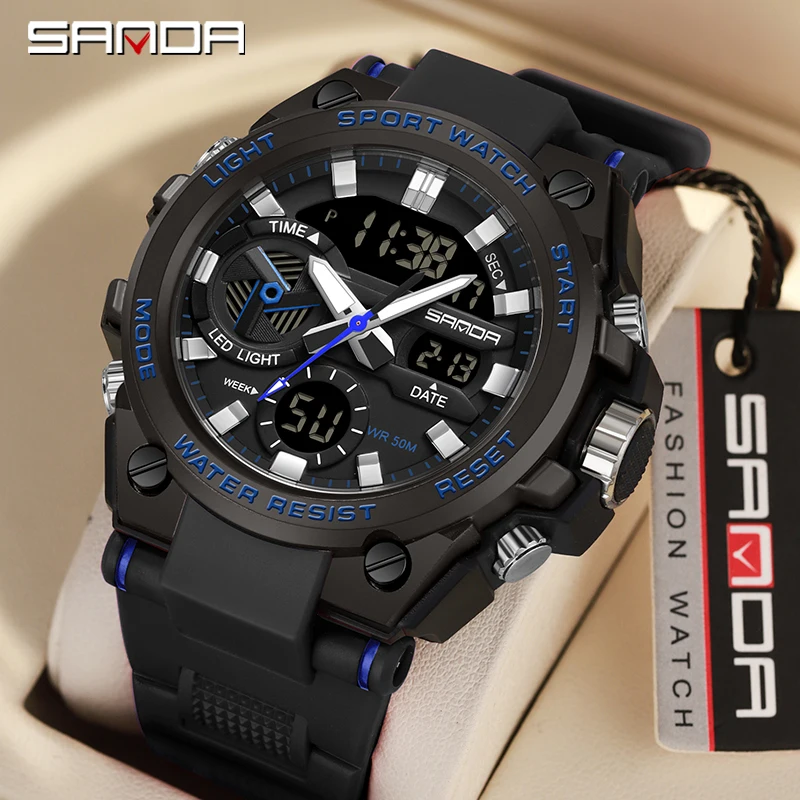 Waterproof Electronic Watch Digital Wristwatches SANDA 3311 Male Student Youth Fashion Trend Military Multifunctional Nightlight