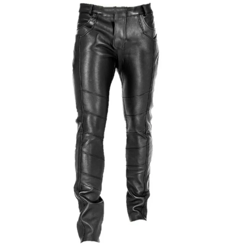 Men\'s Goth Steampunk Pu Leather Pant Black Motorcycle Rock Roll Slim Legging Pants Plus Size