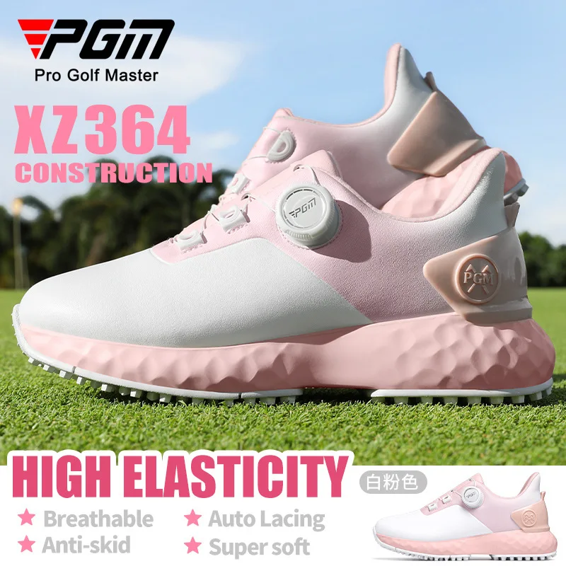 PGM Cherry Golf Women's Shoes - Waterproof, Anti-Slip, Lightweight, Pull-Tab, Cushioned, Nail-Free Shoes