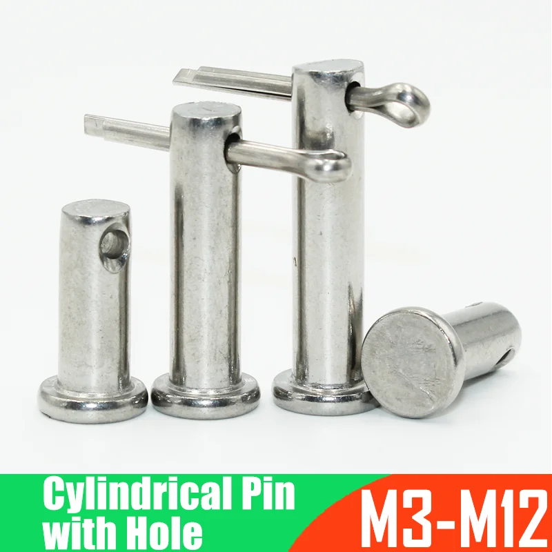 304 Stainless Steel Axis Pin Flat Head Cylindrical Pin With Hole Dowel M3 M4 M5 M6 M8~M12 Shaft Cotter Plug Pin Positioning Pins