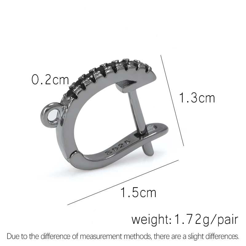 1 Pair Gun Black / Rhodium Plated Black Zircon Earring Hooks Jewellery Accessories Diy Earring Making Supplies Wholesale