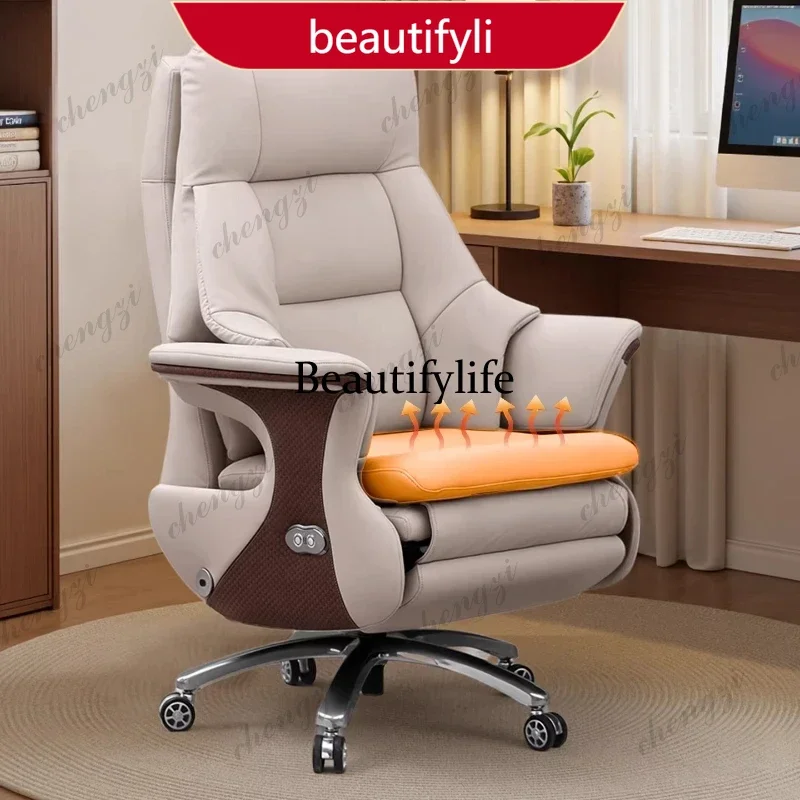 smt45 Luxury Electric Massage Executive Chair Heating Ventilation Genuine Leather Reclining Office Desk Chair Extended Sitting J