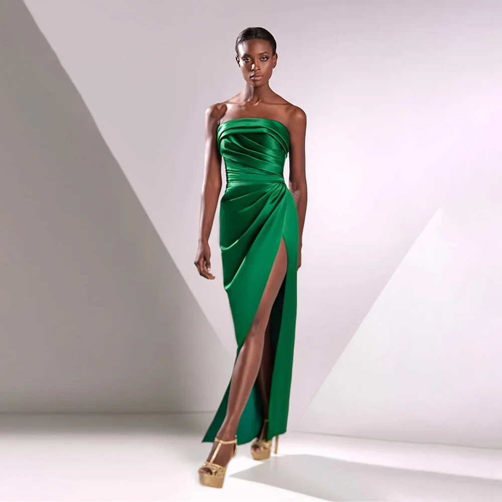 

Women's Formal Evening Gowns Elegant Pleated Strapless Prom Dress High Slit Evening Dresses Luxury Party Gown Robe De Soirée