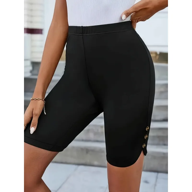 Plus Size 1XL-5XL Women Yoga Shorts High Waisted Knee Length Stretchy Casual Shorts Ladies Yoga Lightweight Comfy Shorts