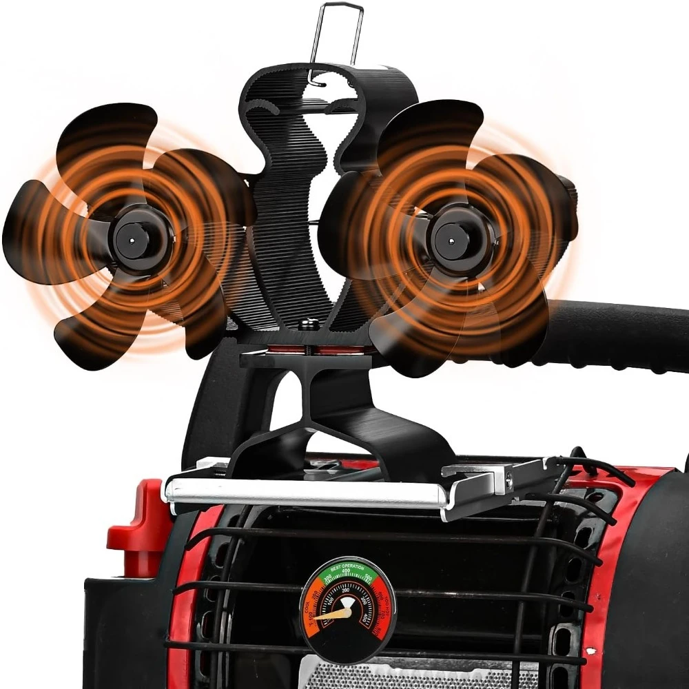 

Heat Powered Wood Stove Fan Dual Motor Fireplace Fan for Buddy Heater Log Burner Non Electric Indoor Outdoor Camping Use