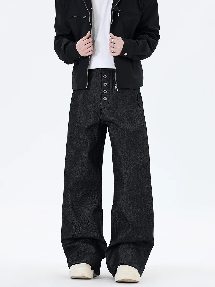 

Мужские джинсы прямого кроя с широкими штанинами, на пуговицах, повседневные, в уличном стиле, со средней посадкой, винтажный вид, универсальные для всех сезонов