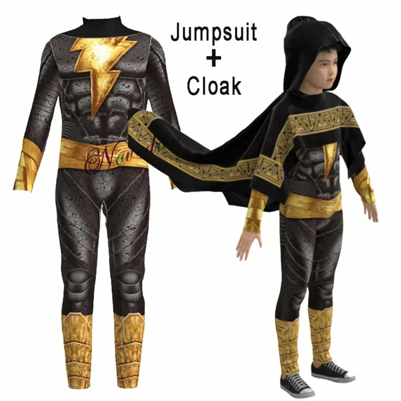 

2025 2023 New Movie Black Adam Superhero Cosplay Jumpsuit Birthday Party Halloween Costume Men Kid Bodysu AA