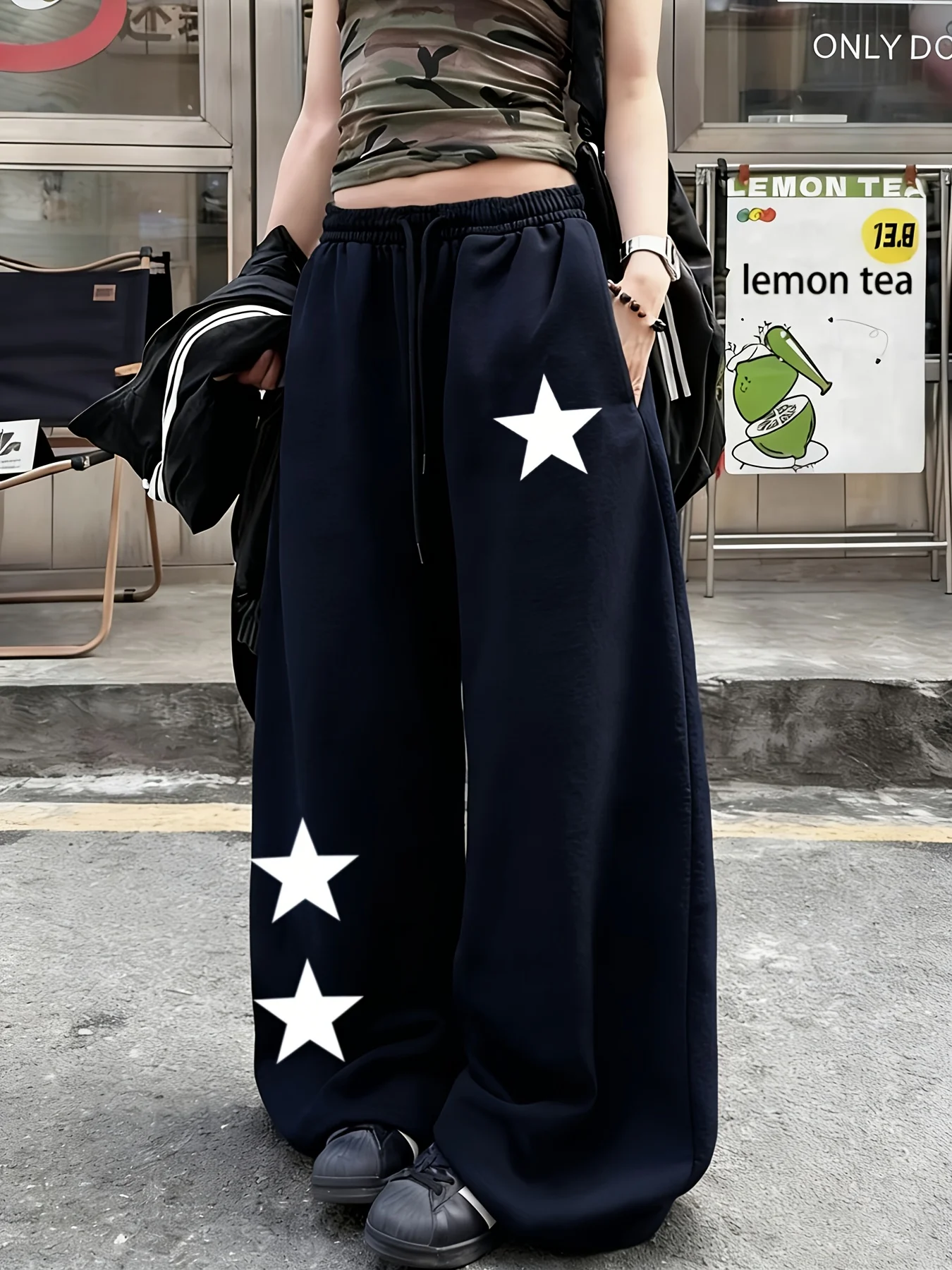 2026 New Arrival Women Street Pants Minimal Solid Star Pattern Design Elastic Waist Loose Fit Daily Casual Bottoms kids