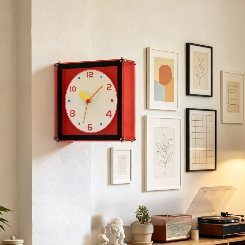 Double Sided Wall Clocks Nordic Black Frame Acrylic Wall Clocks Small Retro Durable Silent Clock Home Decoration Furniture