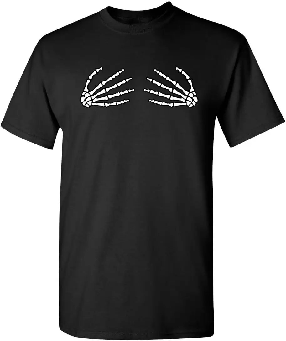 

Skeleton Hands On Boobs Halloween Graphic Novelty Sarcastic Funny T Shirt