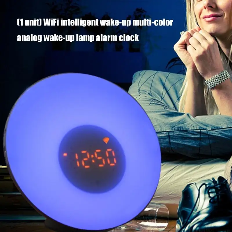 QX2E WiFi Intelligent Wake Up Light Alarm Clock Sunrises Simulation Color Mood Lamp view 4