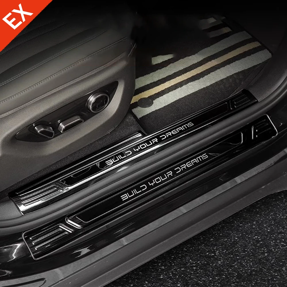 ل BYD Sealion 7 أسد البحر 07 2024-2025 عتبة باب السيارة لوحة بالية ترحيب دواسة حماية الفولاذ المقاوم للصدأ أسود/فضي مقبلات