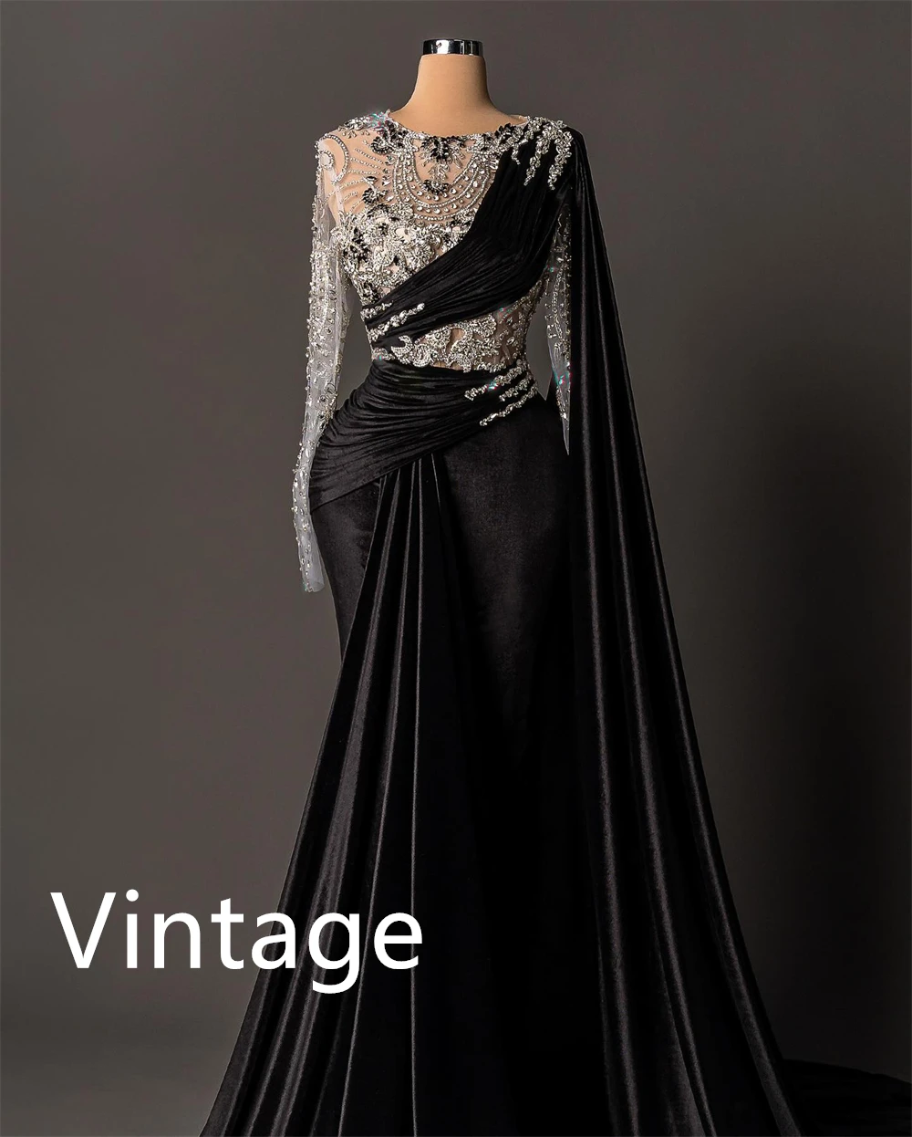 Maßgeschneidertes, hochwertiges Abendkleid aus schwarzem Velours, anmutiges Heimkehrkleid mit O-Ausschnitt und langen Ärmeln, modische Kleider für besondere Anlässe