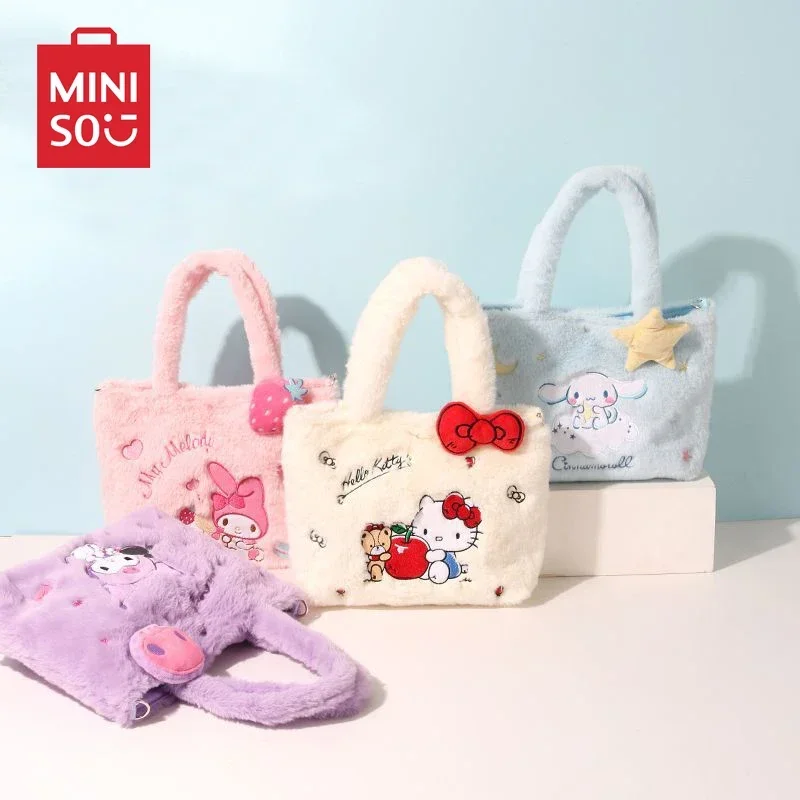 

New 2024 Autumn Handheld Bag Fashion Cinnamoroll Kuromi My Melody Plush Storage Portable Versatile Girls Children Winter Gift