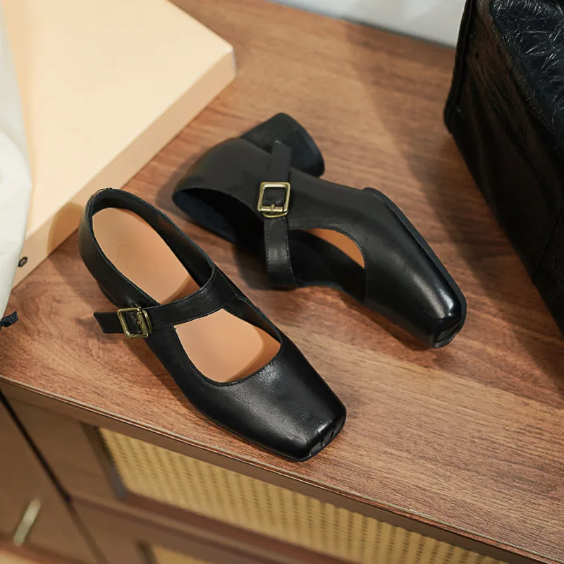 

MKKHOU модные туфли-лодочки, новые туфли высокого качества из натуральной кожи, летняя женская обувь Мэри Джейн на высоком каблуке с квадратной головкой и круглым каблуком